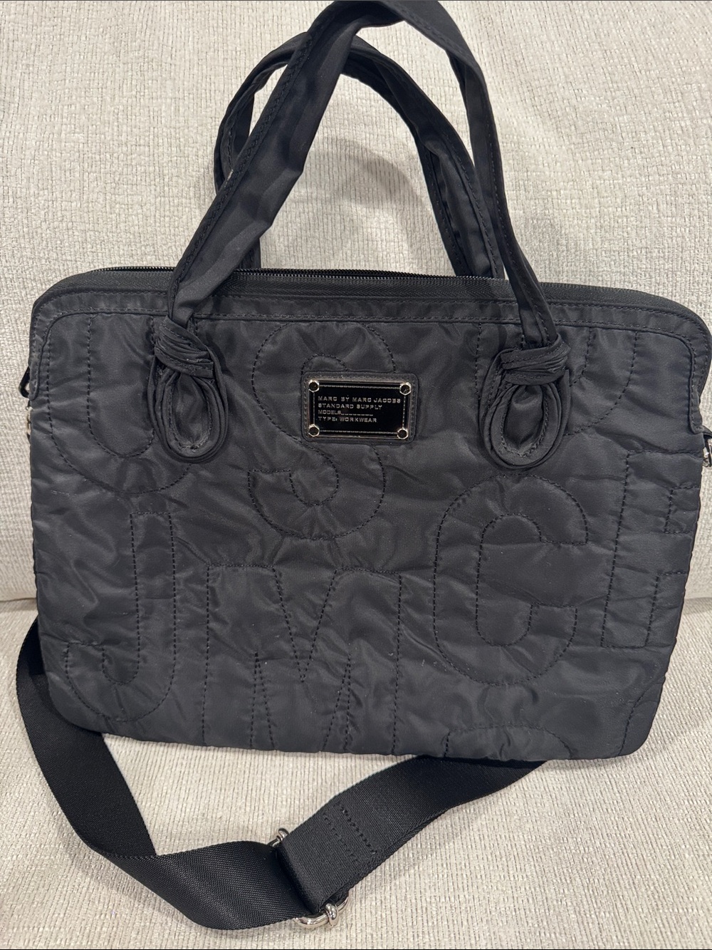 Marc by Marc Jacobs Black Quilted Laptop Bag with Crossbody Strap